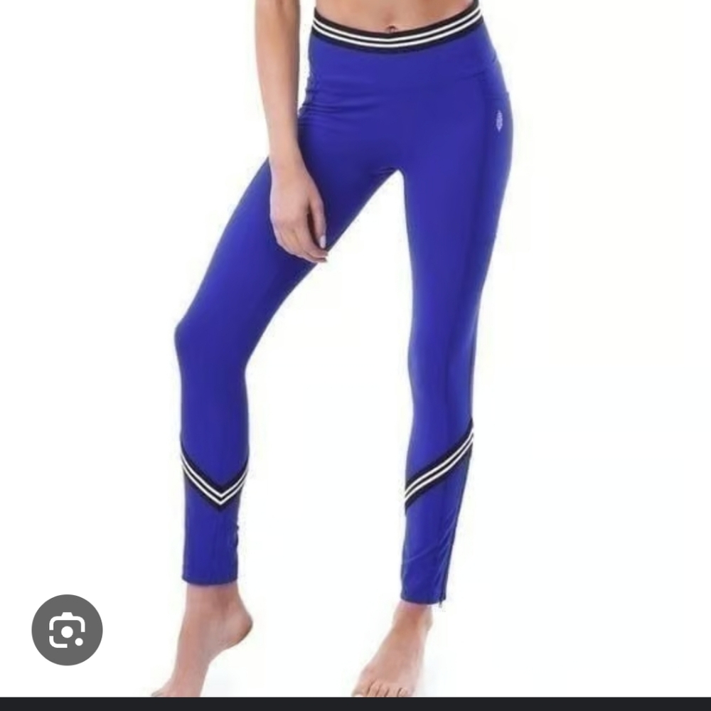 FREE PEOPLE movement Cobalt Blue Zephyr Striped Leggings - Size Small